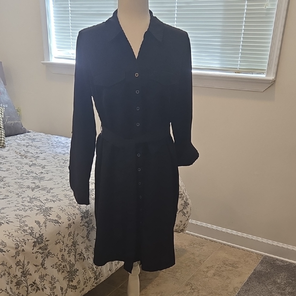 Motherhood Maternity Black Long Sleeve Shirt Dress With Tie Belt